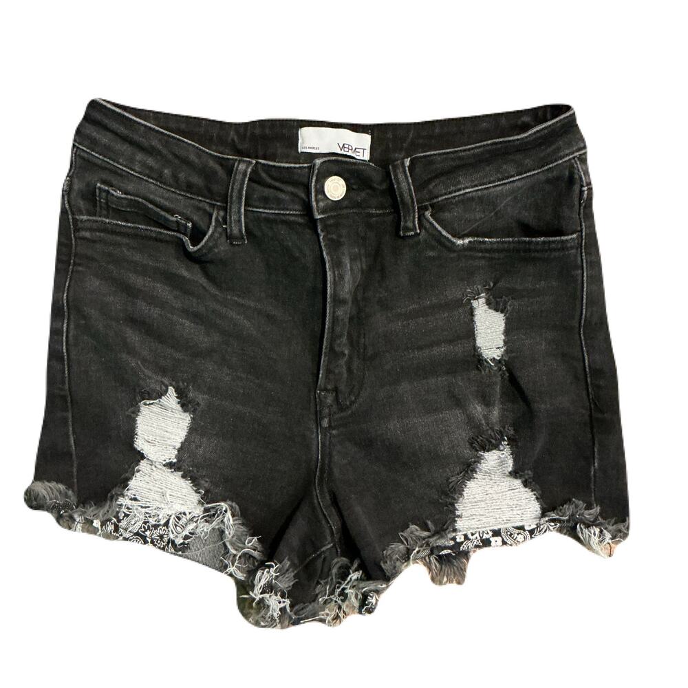 Vervet Black Distressed Denim Shorts Raw Hem Grunge Y2K Festival